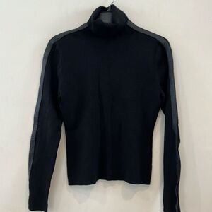 INC Women’s Petite Black Turtleneck Sweater With Leather Trimed Arms Size M